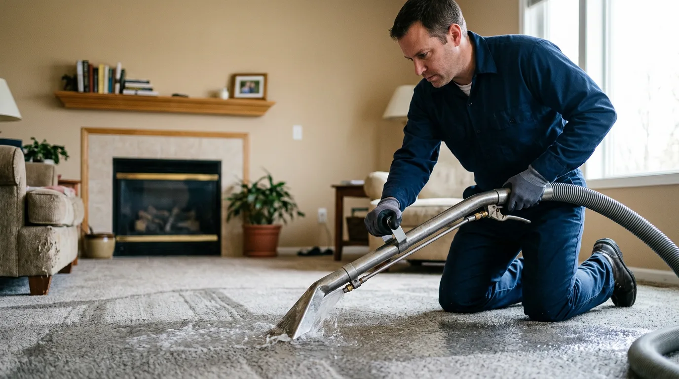 Water damage restoration technician working near Bloomington, IN